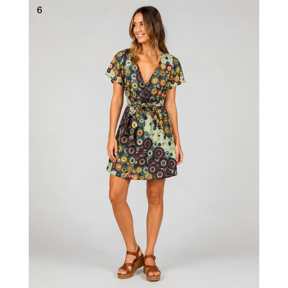 Vintage Y2K 90s Luna Claire Babydoll‎ Dress Small Green Retro Geometric Pockets